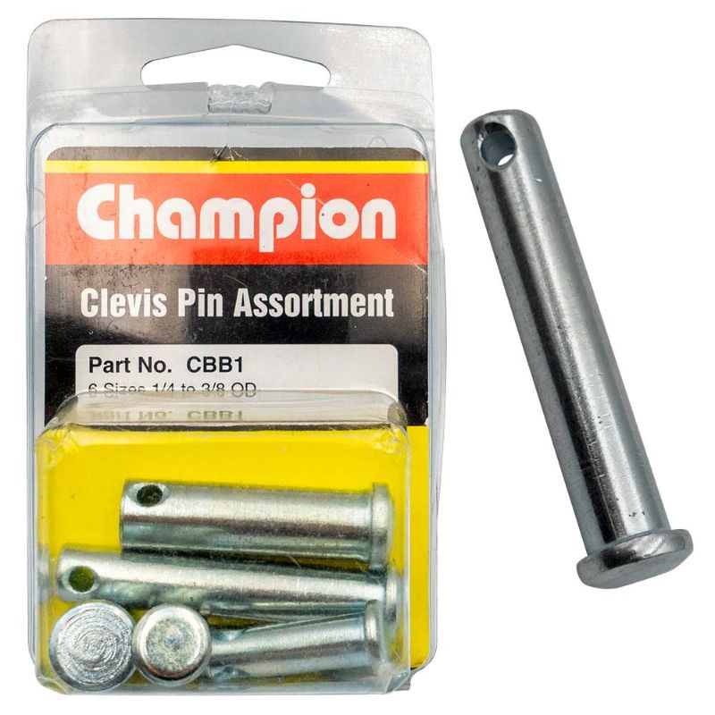 Set of six Champion clevis pins for secure fastening in machinery and automotive repairs, crafted for durability and strength.