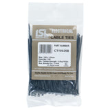 Black UV nylon cable ties, 100-pack, 2.5mm, strong 8.2kg hold, ideal for indoor/outdoor cable management and organization.