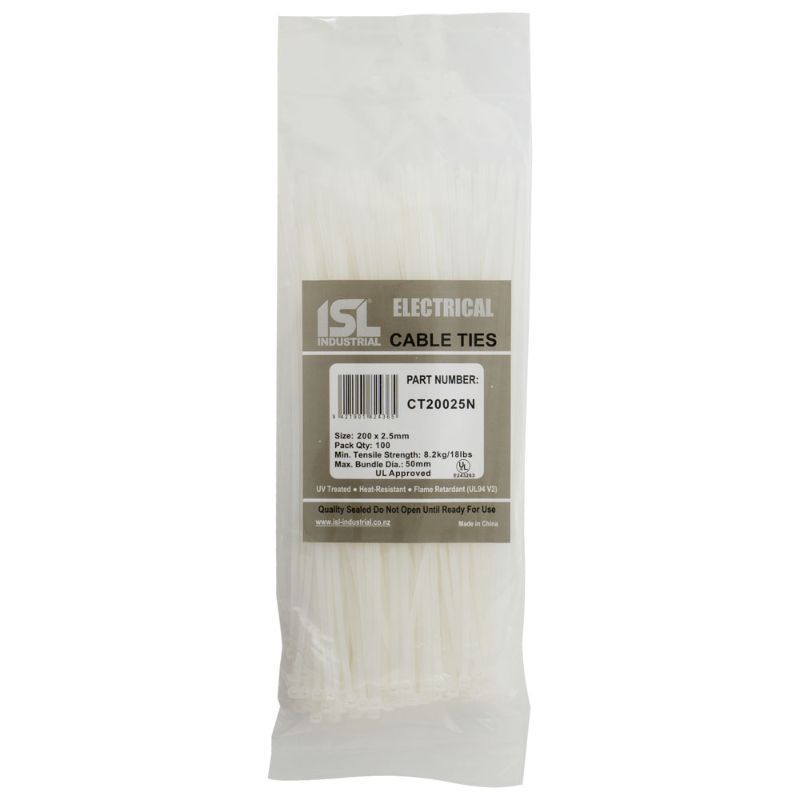 ISL 200 x 2.5mm Nylon Cable Tie - Nat. - 100pk