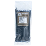 Black UV nylon cable ties, 200 x 4.8mm, 100 pack, with 22.7kg strength and UL approved for various applications.