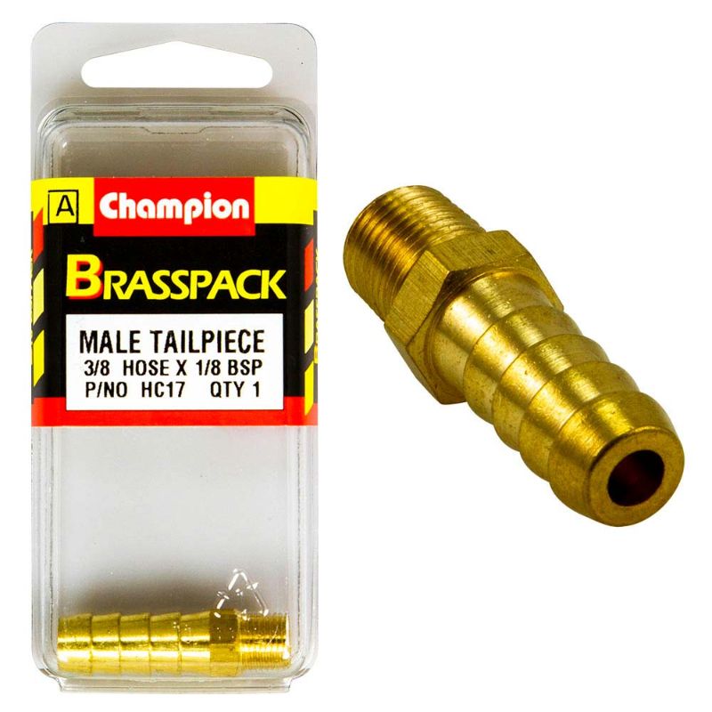 Champion Brass 3/8in x 1/8in Male Hose Barb for secure, leak-free connections in plumbing and irrigation projects.