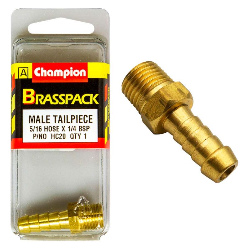 Champion Brass 5/16in x 1/4in Male Hose Barb fitting for seamless, leak-free plumbing connections in various applications.