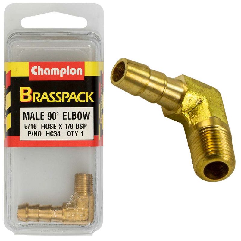 Champion Brass 5/16in x 1/8in 90Deg Male Elbow for efficient plumbing, ensuring optimal flow and easy installation.