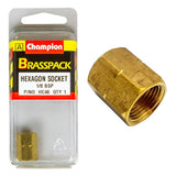 Champion Brass 1/8in Hex Socket, durable brass tool for maximum torque and compatibility with various drives and tools.