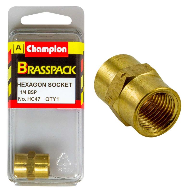 Champion Brass 1/4in Hex Socket, durable brass tool for precise fastener fitting and optimal torque transfer in various tasks.