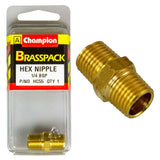 Champion Brass 1/4in BSP Hex Nipple for secure plumbing connections, featuring a durable design for water, gas, and oil applications.