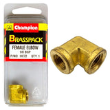 Champion Brass 1/8in BSP Female Elbow fitting, durable brass ensures leak-free plumbing connections in tight spaces.