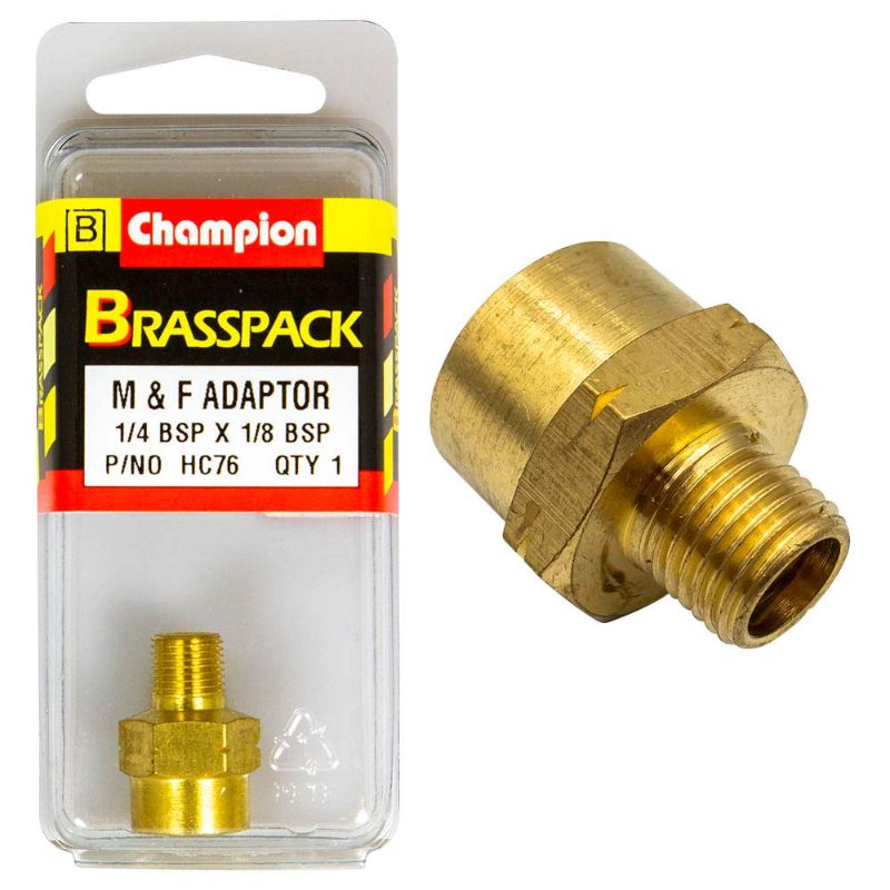 Champion Brass 1/4in x 1/8in BSP F/M Adaptor for leak-proof plumbing connections, crafted from durable high-quality brass.