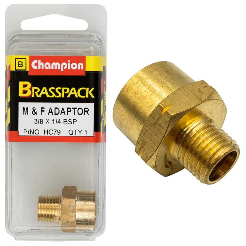 Champion Brass 3/8in x 1/4in BSP adaptor for secure plumbing connections, made from durable, corrosion-resistant brass.