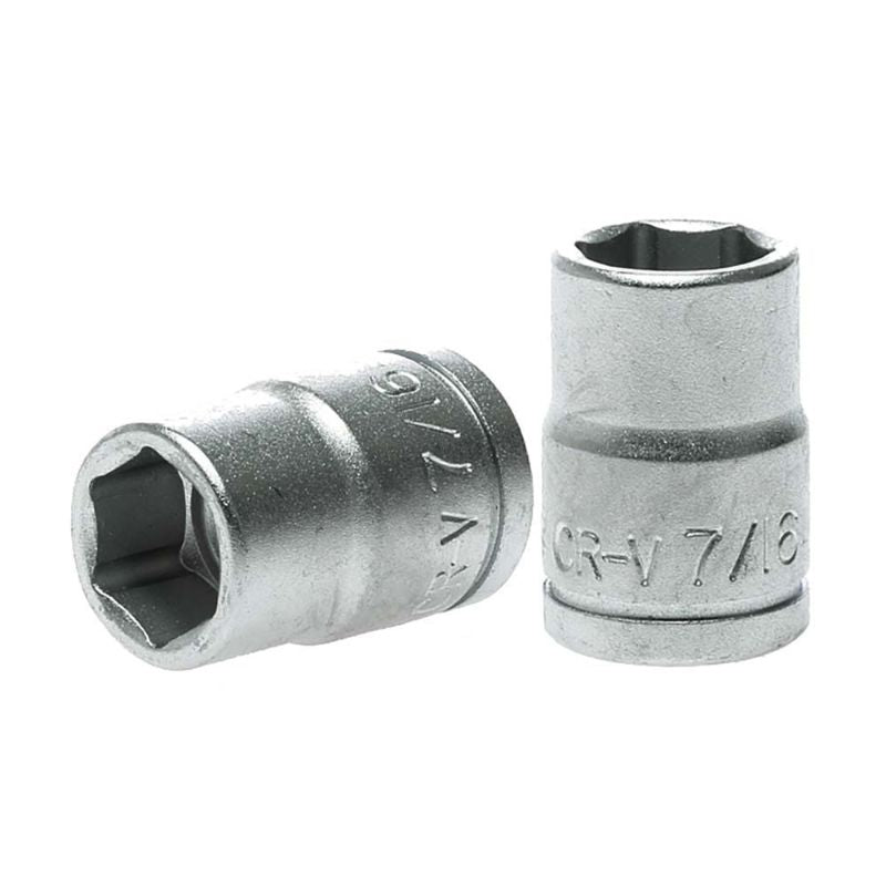 Teng 3/8in drive socket 7/16in, made of chrome vanadium steel for durability, ideal for automotive and DIY tasks.