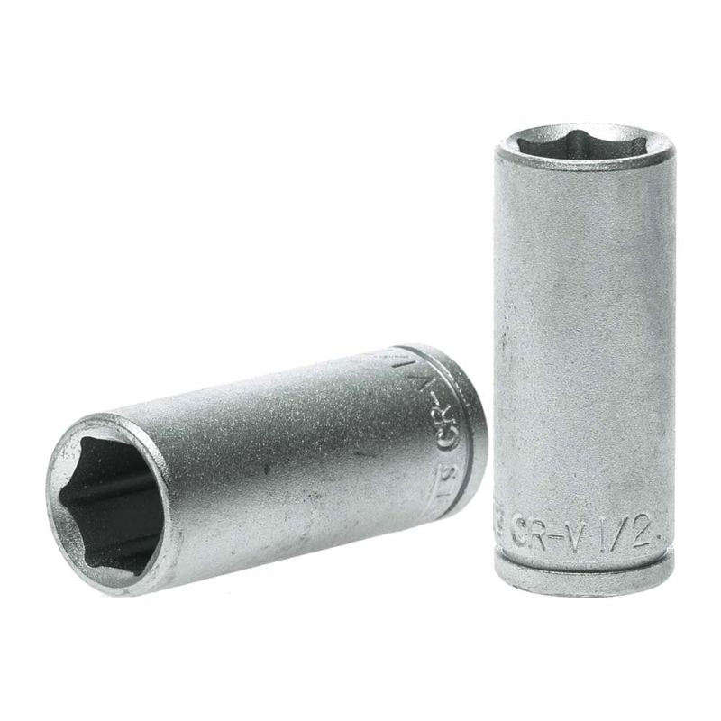 Teng 3/8in Drive Deep Socket 1/2in made of chrome vanadium steel, designed for durability and precision in tight spaces.