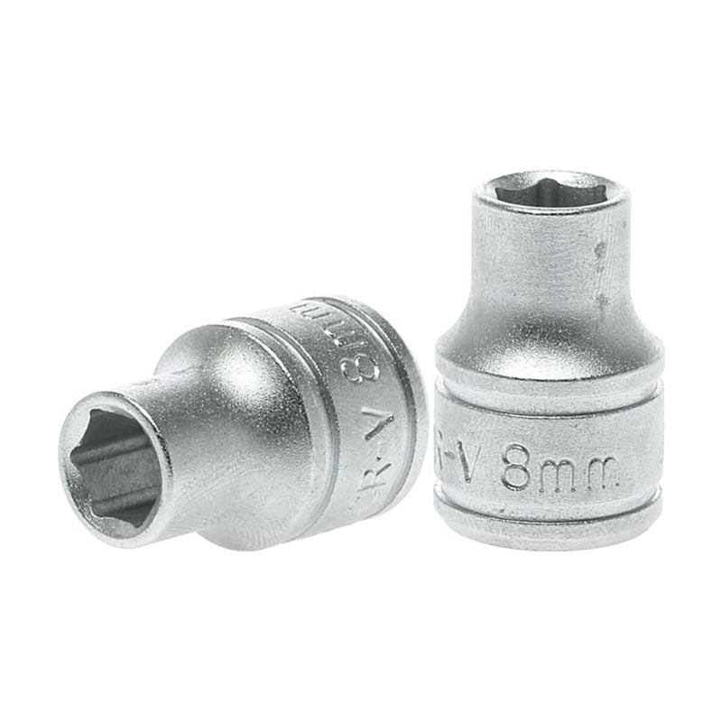 Teng 3/8in Drive Socket 8mm, durable chrome vanadium steel, polished finish, deep well design for precision in tight spaces.