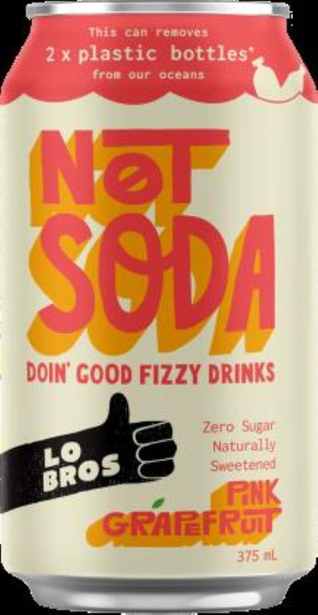 Lo Bros Not Soda Pink Grapefruit Can - fizzy 375mL drink made with real grapefruit flavors, packed in 24 cans for refreshing enjoyment.