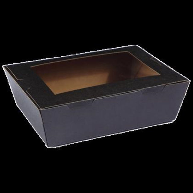 Large black cardboard boxes with windows, perfect for presenting and packaging items (50 pieces).