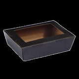 Extra small black cardboard box with transparent window, ideal for showcasing bakery items and gifts, 50-piece set.