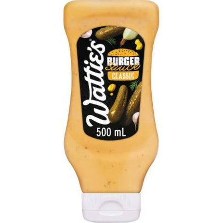 Wattie's Classic Burger Sauce (500ML) adds zesty flavor to burgers and serves as a versatile dip for snacks and meals.