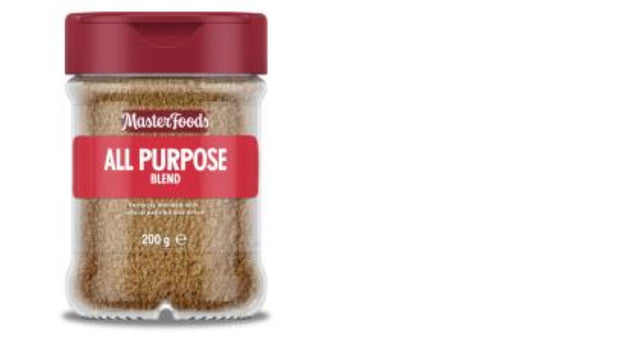 MasterFoods All Purpose Seasoning 200g jar, a versatile blend for enhancing flavors in meats, vegetables, and more.