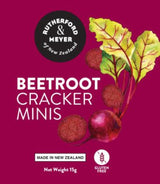 Individual 15g Beetroot Minis crackers from Rutherford & Meyer, perfect green snack for schools, 100 units in a case.