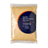 Finely milled vanilla biscuit crumbs in a 3KG pack, perfect for cakes and slices, enhancing your baking creations.