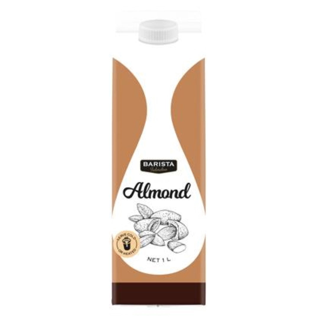 Creamy 1L UHT almond drink designed for baristas, enhancing coffee with rich flavor and frothy texture.