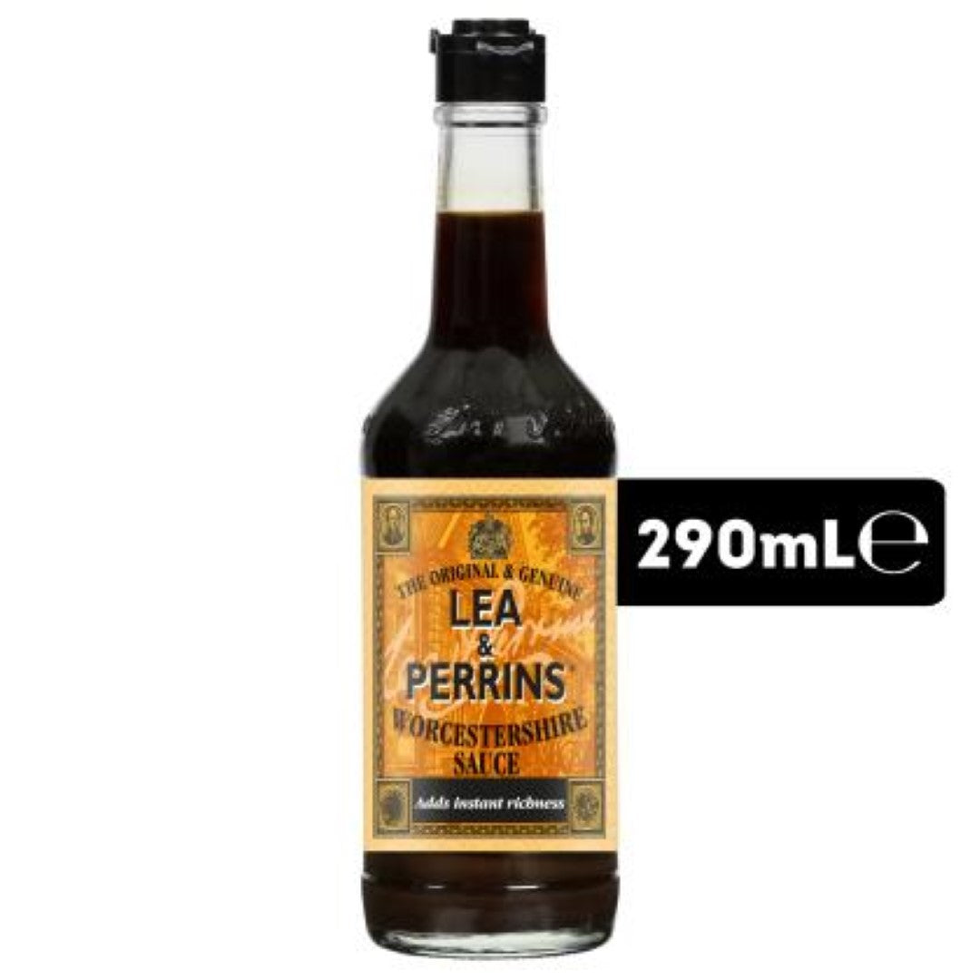 Bottle of Lea & Perrins Worcestershire Sauce (290ML) with a rich umami flavor, perfect for enhancing various dishes.