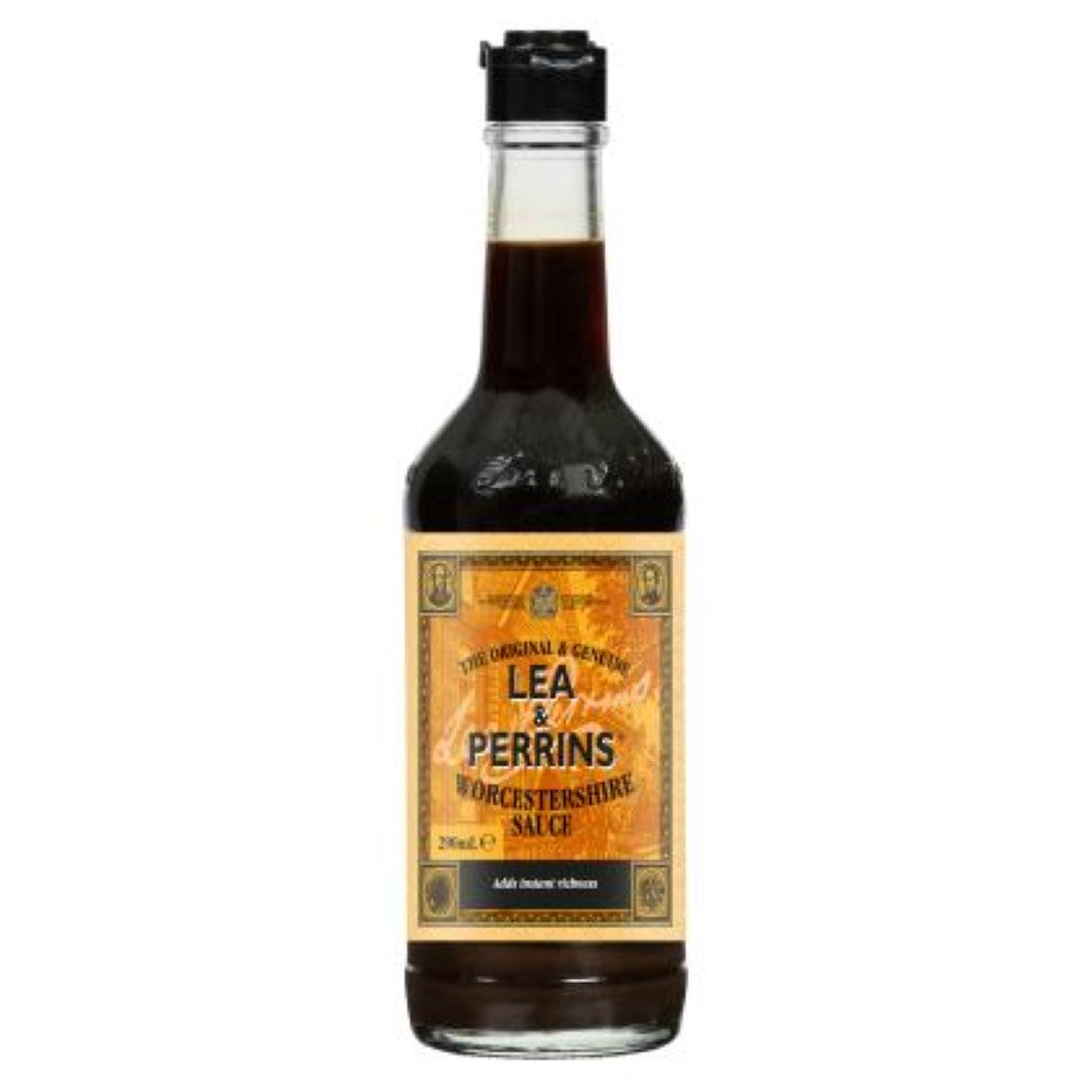 A 290ML bottle of Lea & Perrins Worcestershire Sauce, a versatile condiment for enhancing flavors in various dishes.