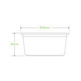Clear 90ml biodegradable sauce cups from Biopak, ideal for eco-friendly serving of sauces and dips; pack of 50.