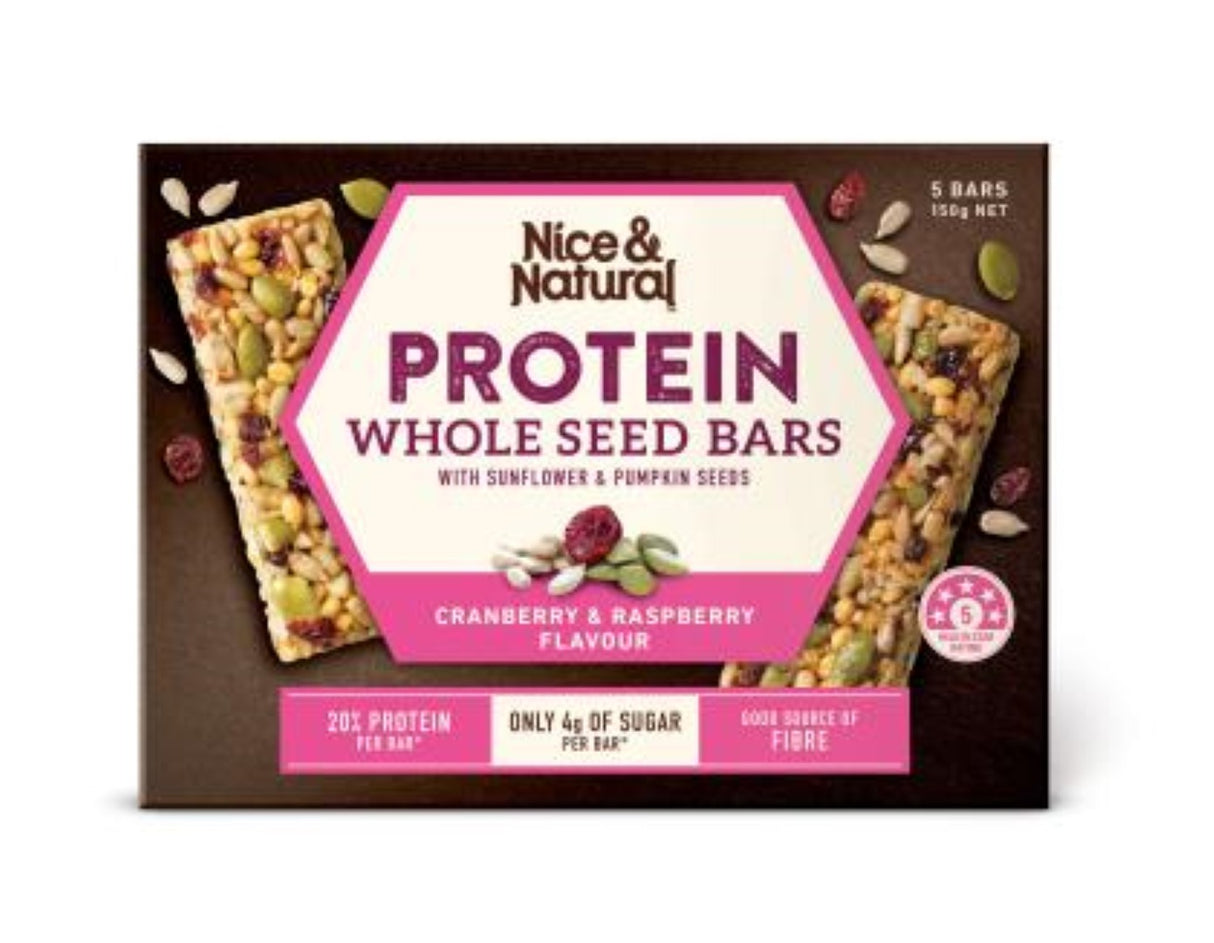 Protein bars featuring a delicious cranberry and raspberry blend, perfect for on-the-go snacking and energy.