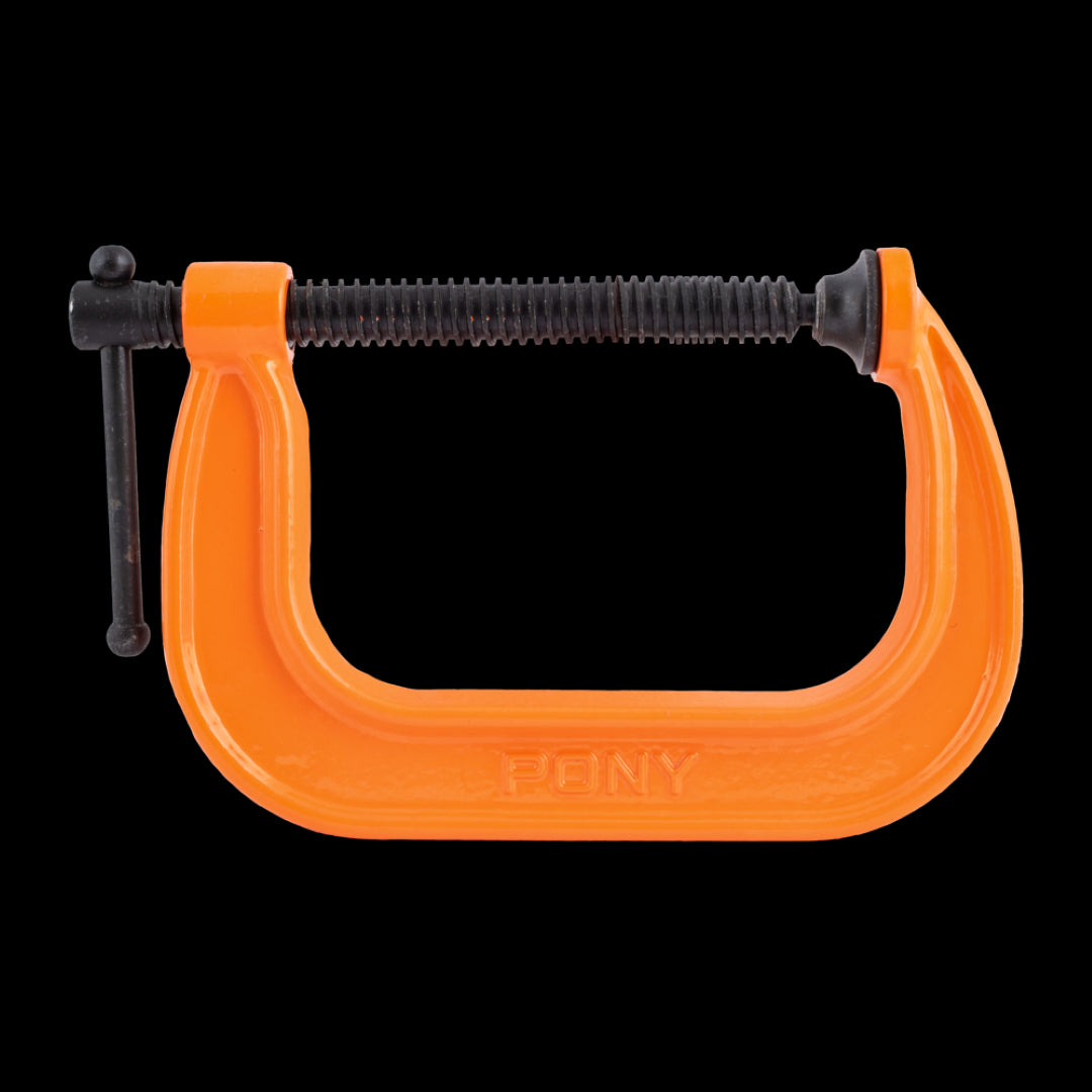 PONY JORGENSEN 100mm Classic C-Clamp in black and orange, ideal for woodworking and metalworking with 544kg clamping force.