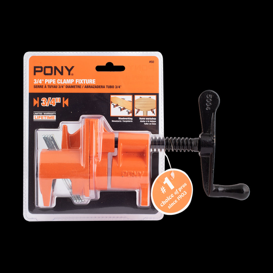 PONY JORGENSEN Pipe Clamp Fixture for 3/4" pipes, featuring durable cast iron and a steel multi-disc clutch for secure adjustments.