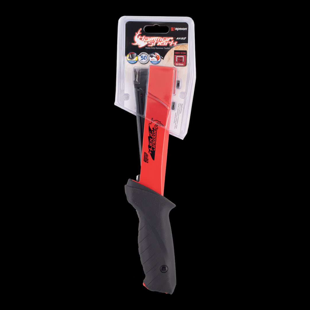 APEXON Heavy Duty Hammer Tacker with ergonomic grip and all-steel design, ideal for roofing and insulation projects.