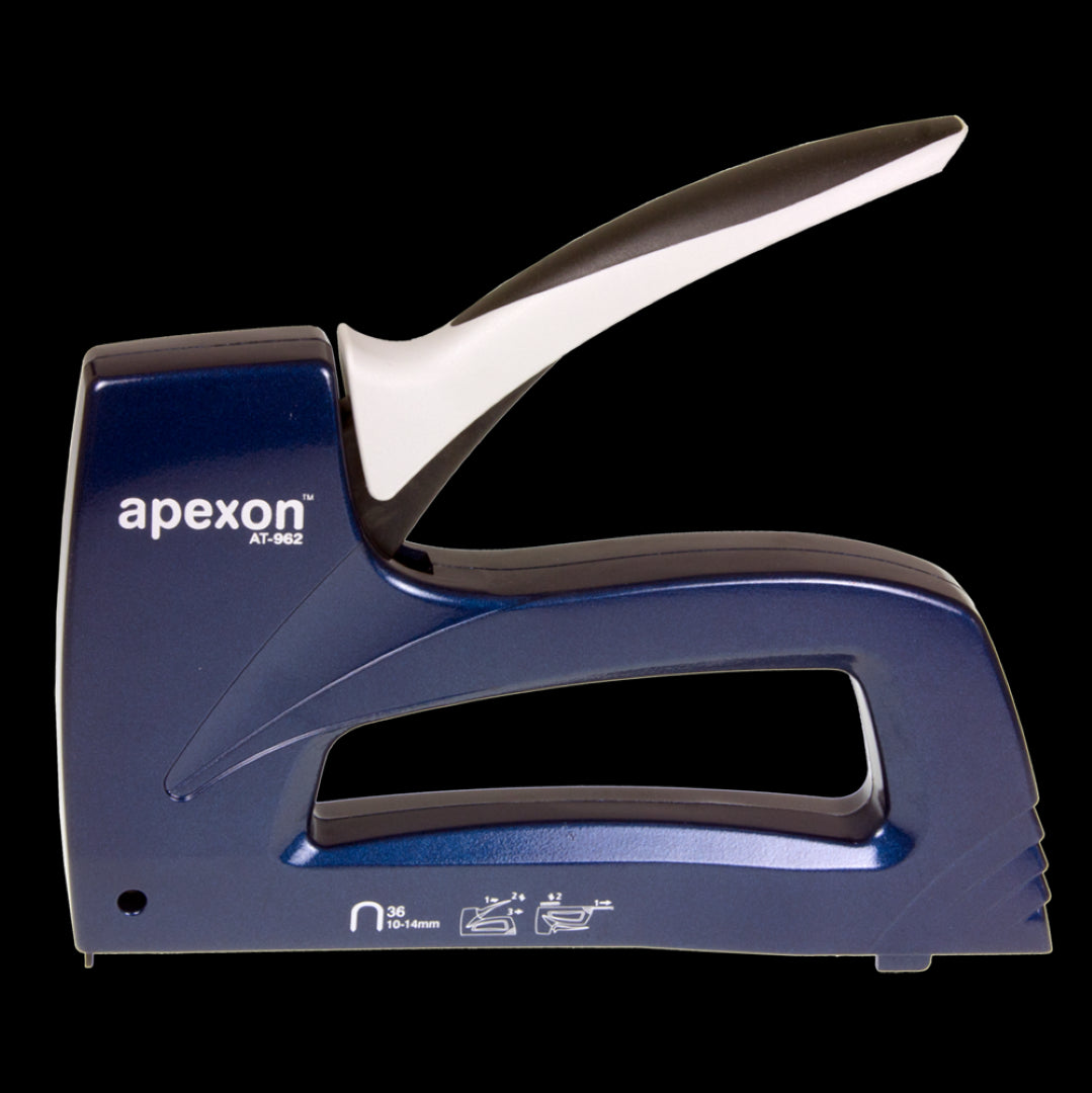 APEXON 6.4mm Heavy Duty Cable Tacker designed for secure fastening of low voltage wires, featuring ergonomic handle and durable build.