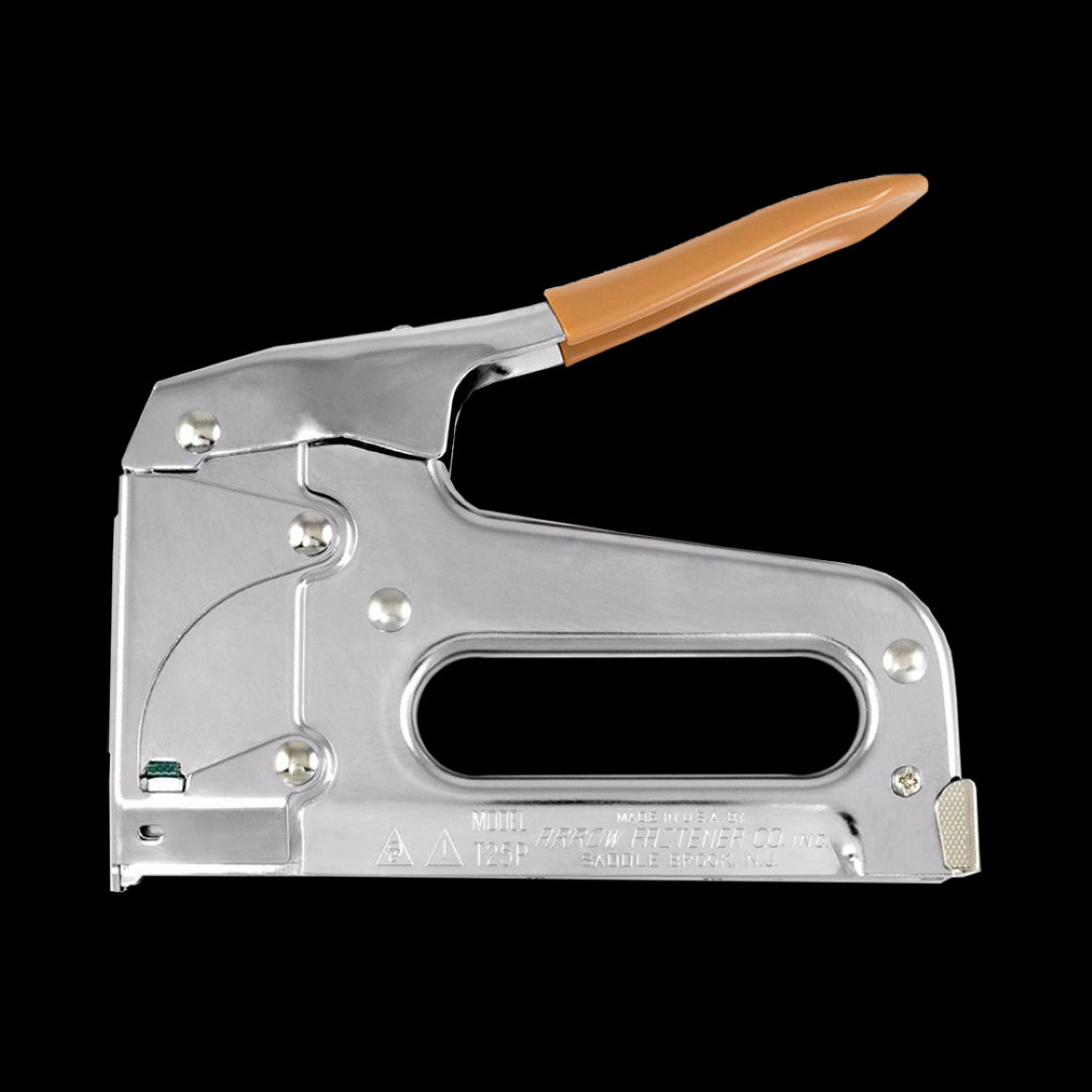Arrow T25 Cable Staple Gun with all-steel construction, chrome finish, designed for low voltage wiring up to 1/4" diameter.
