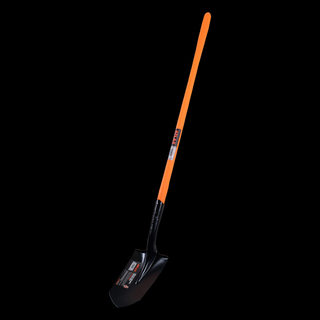 ATLAS Trenching Shovel features a long fibreglass handle and tempered steel head for efficient trenching and planting tasks.