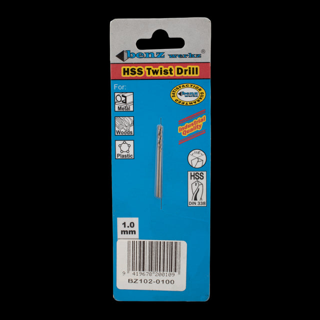 1mm HSS twist drill bits, durable and precise for metal, wood, and plastic; 118-degree tip for clean, accurate holes.