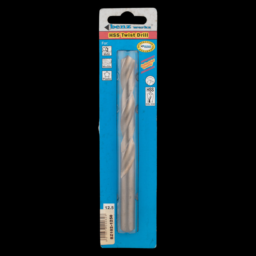 Ben WERKZ 12.5mm HSS Twist Drill Bit for precise drilling in metal, wood, and plastic with a 118-degree tip angle.