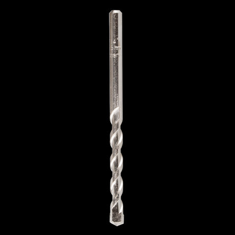 Masonry drill bit designed for precise drilling in concrete and brick, featuring a chisel head and double-cut flute for efficiency.