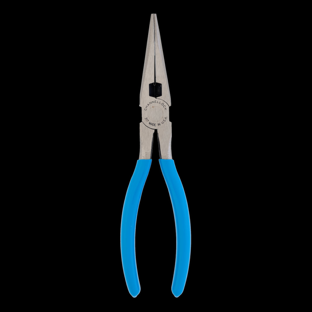 CHANNELLOCK 205mm Long Nose Plier with ergonomic blue grips, narrow nose, and crosshatch teeth for maximum grip and precision.