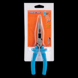 CHANNELLOCK 205mm Insulated Long Nose Plier with blue ergonomic grips, crosshatched teeth, and durable high carbon steel design.