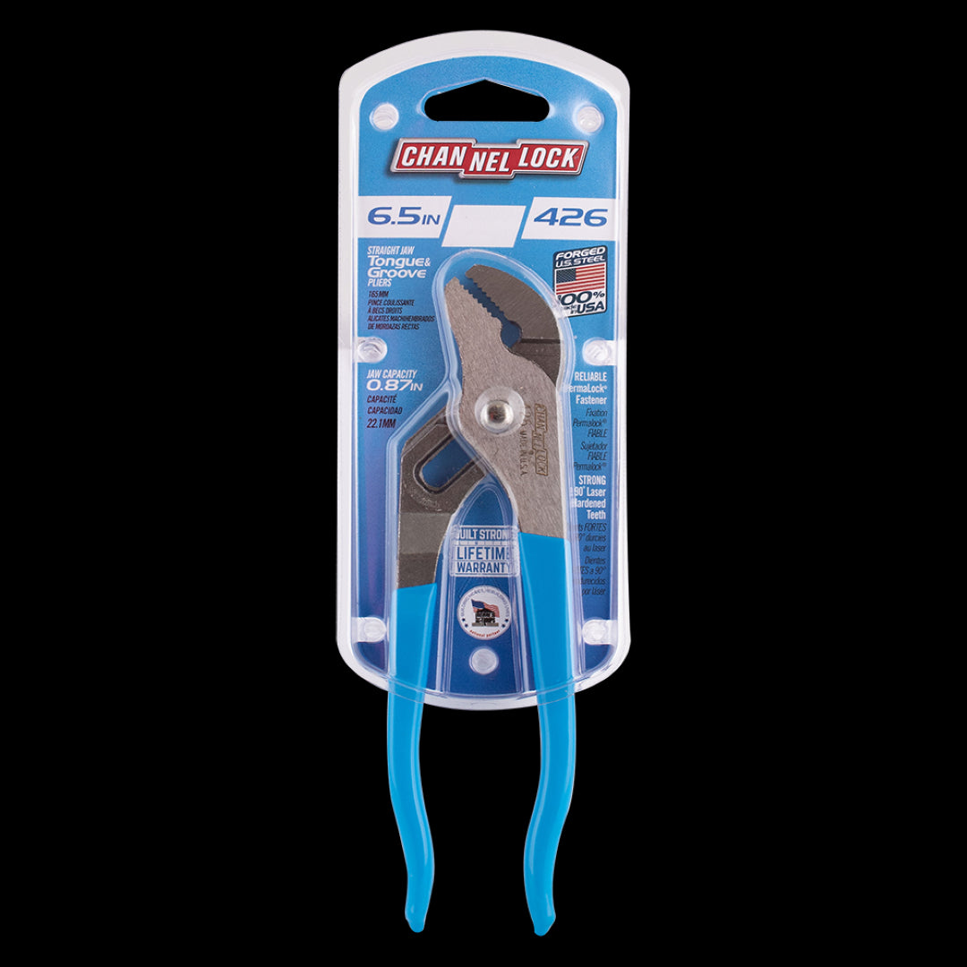 CHANNELLOCK 165mm Straight Jaw Tongue & Groove Plier with ergonomic grips, durable design, and laser-hardened teeth for superior grip.