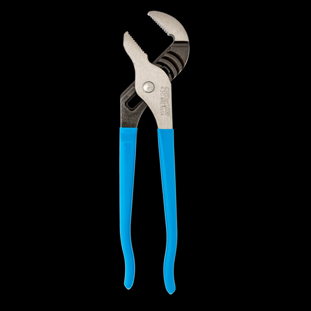 CHANNELLOCK 255mm Straight Jaw Tongue & Groove Pliers featuring durable steel, laser-hardened teeth, and comfortable blue grips.