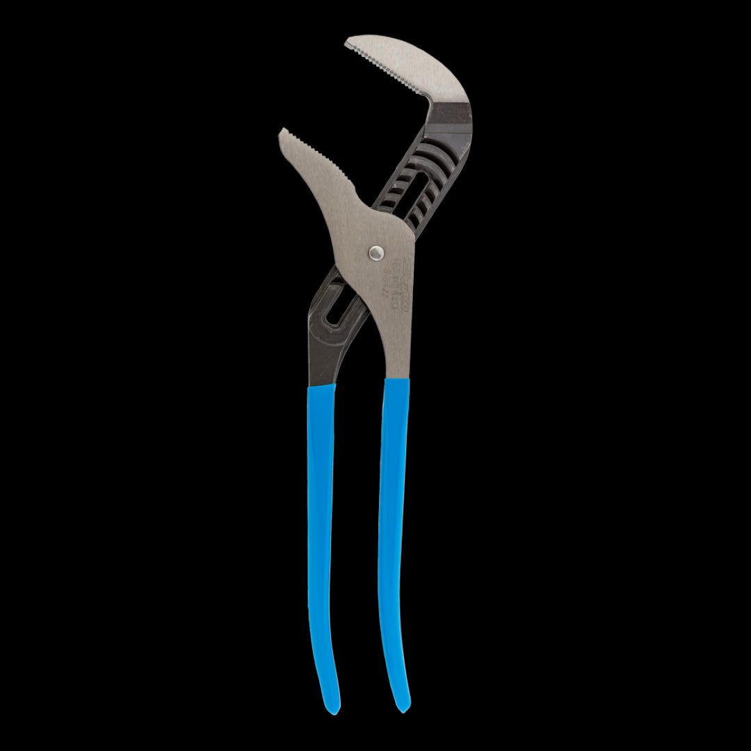 CHANNELLOCK 510mm pliers with blue grips, forged steel, 12 adjustments, rust prevention, and strong jaw for versatile gripping.