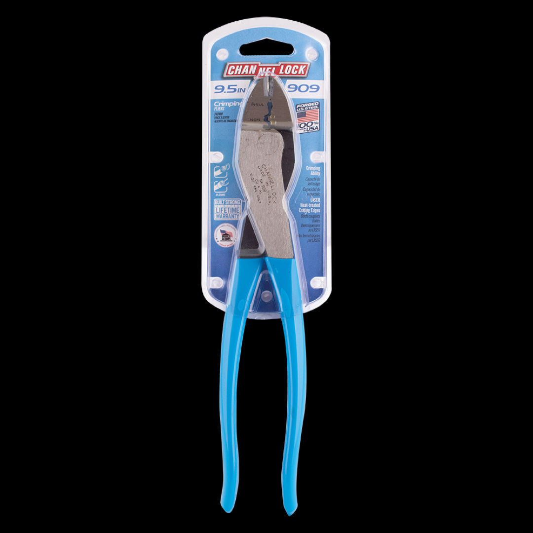 CHANNELLOCK 240mm Crimping Plier featuring a sleek design for tight spaces, crafted from durable high carbon steel for reliable performance.