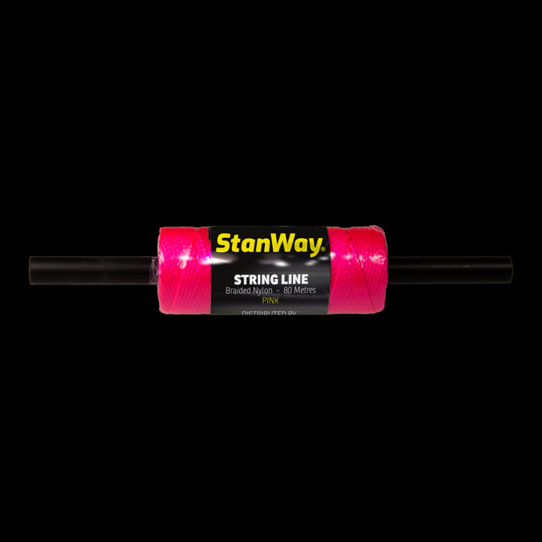 Fluorescent pink 80m braided nylon string line for visibility and durability in construction and DIY projects.