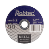ROBTEC Cutting Wheel for Metal, 100mm diameter, 1.2mm thick, designed for precise and efficient metal cutting with high safety standards.