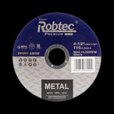 ROBTEC Cutting Wheel for Metal, 115mm, blue label, high-speed aluminum oxide wheel for precise cutting of metal and steel.