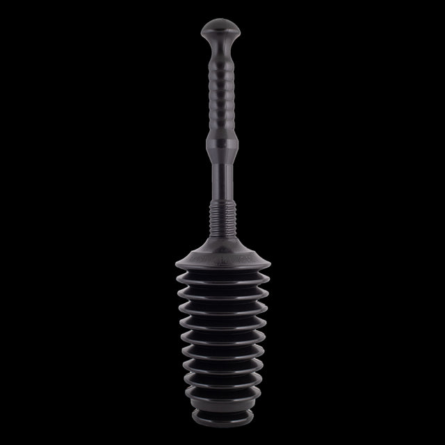 DRAIN KING Master Plunger in black with large bellows, tri-level nose, and air relief slot for effective clog removal.