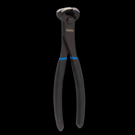 DRAPER 200mm End Cutting Plier featuring hardened carbon steel, cushion-grip handles, and durable cutting edges for precision tasks.