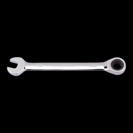 10mm DRAPER ratcheting combination spanner, chrome vanadium steel, ergonomic handle, ideal for tight spaces and tough jobs.