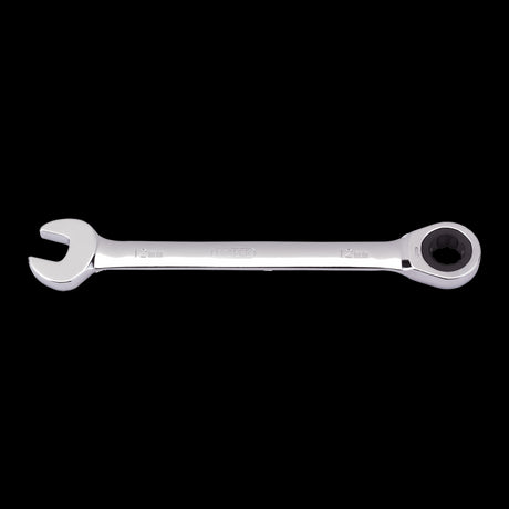 DRAPER 12mm Ratcheting Combination Spanner in chrome vanadium steel, featuring ratcheting mechanism for easy fastener adjustments.